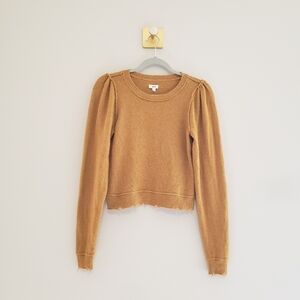 Aerie Sweater Women Small Mustard  Yellow Distressed Cropped Long Sleeve Soft